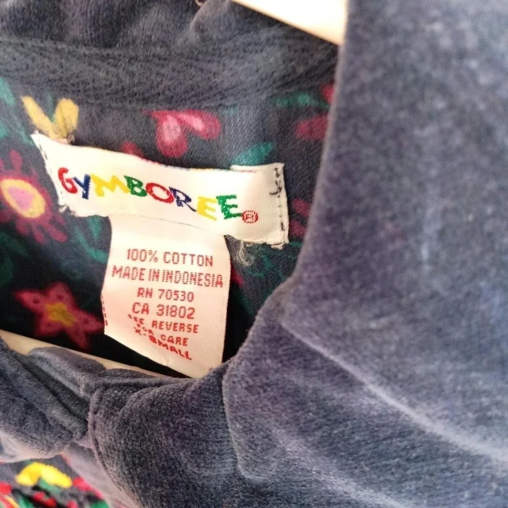 Vintage Gymboree Floral Cotton Playsuit With Blue Velvet Collar & Cuffs Size XS